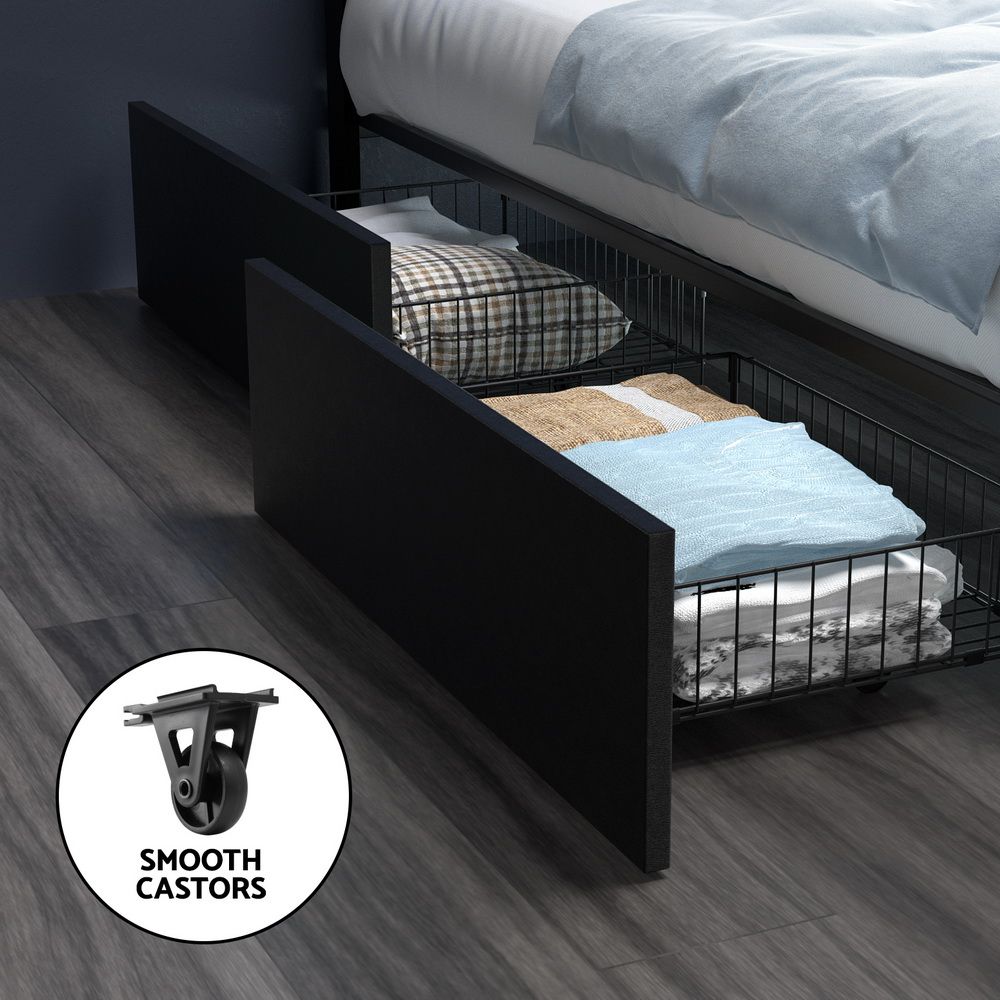 Dunn Double Bed Frame with LED and 4 Drawers Black