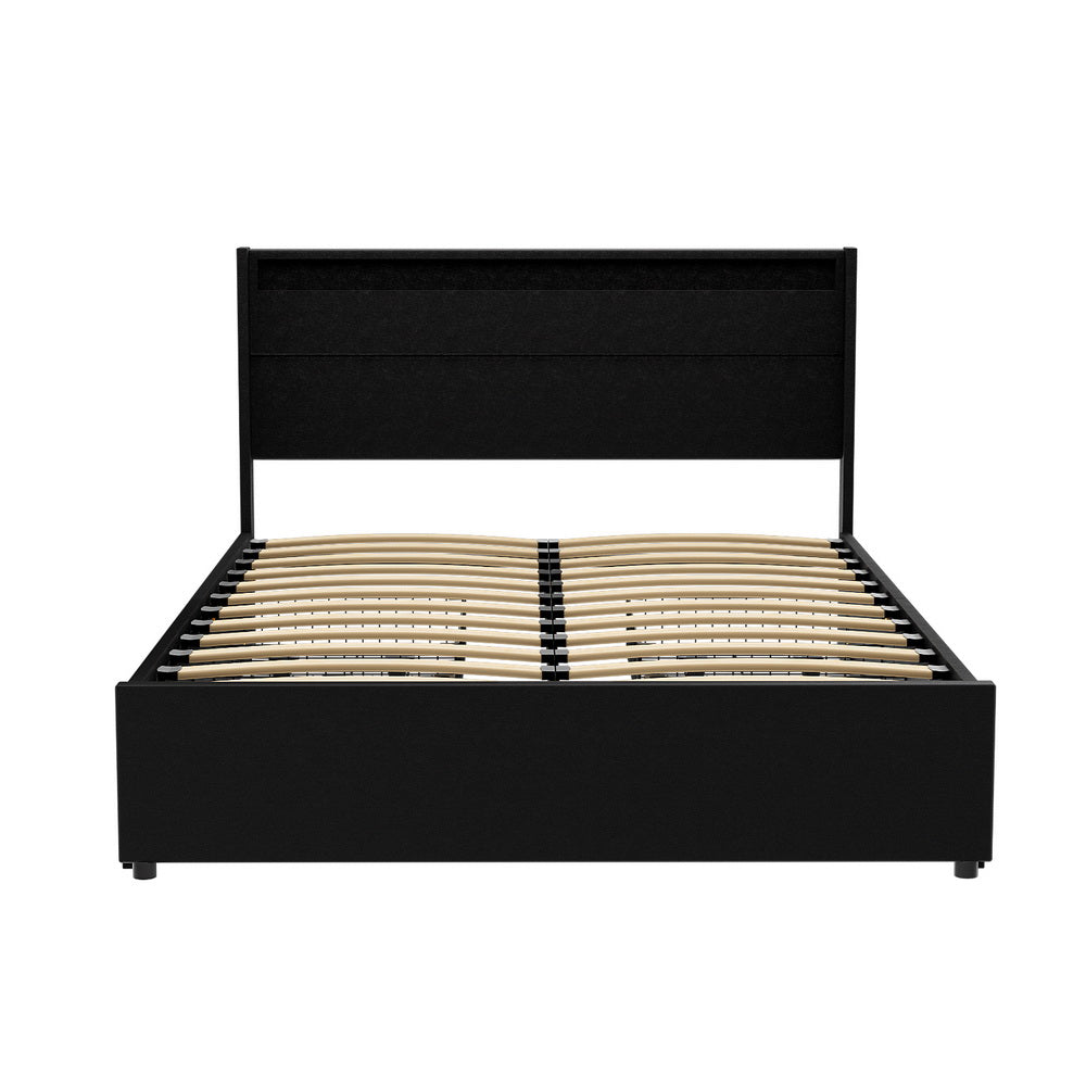 DUNN Double Bed Frame LED 4 Drawers Black