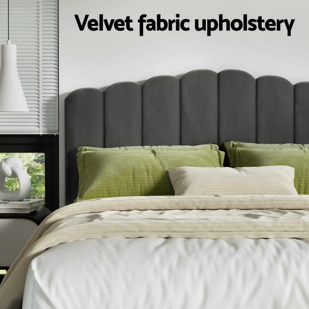 FION Double Bed Frame Velvet Gas Lift Grey