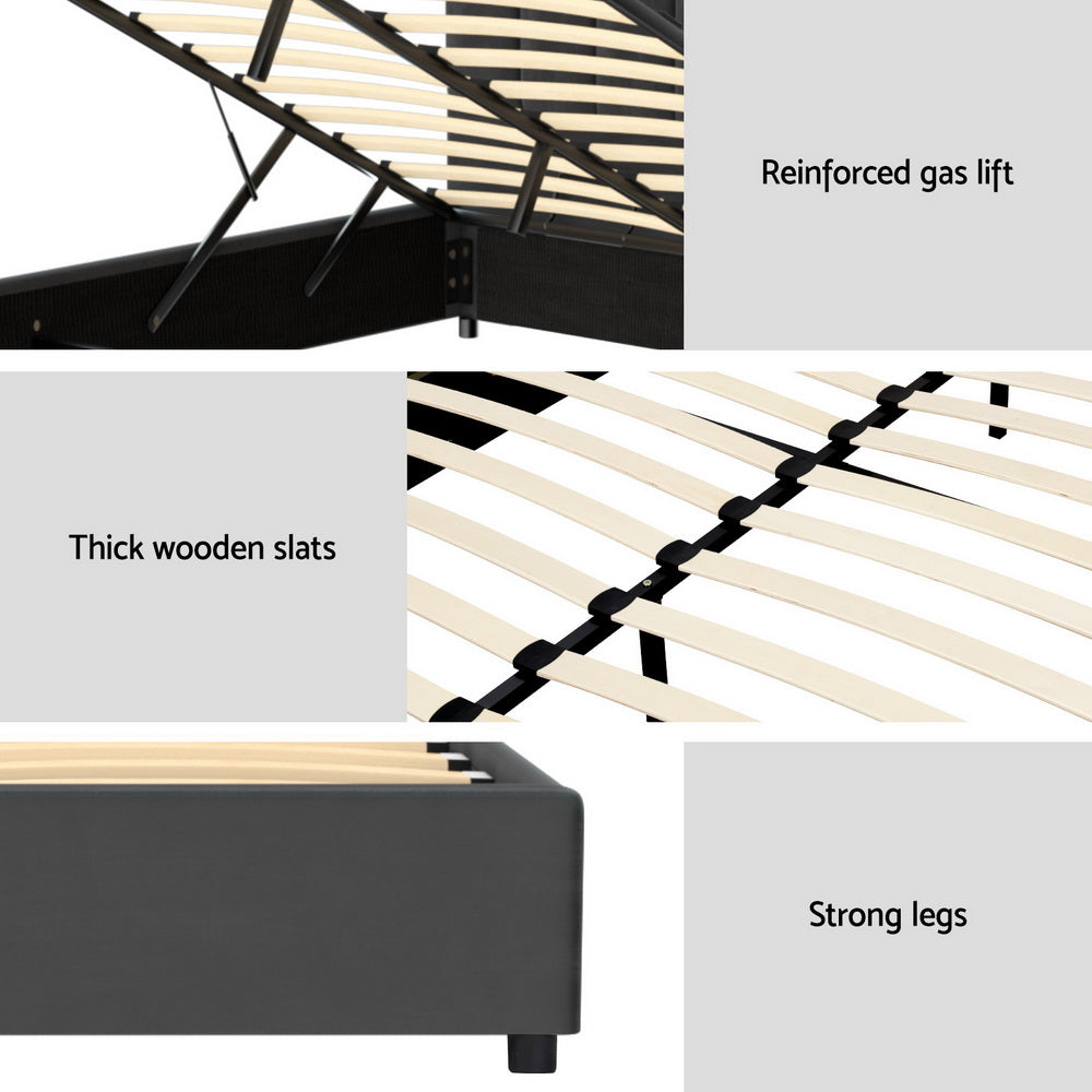 FION Double Bed Frame Velvet Gas Lift Grey