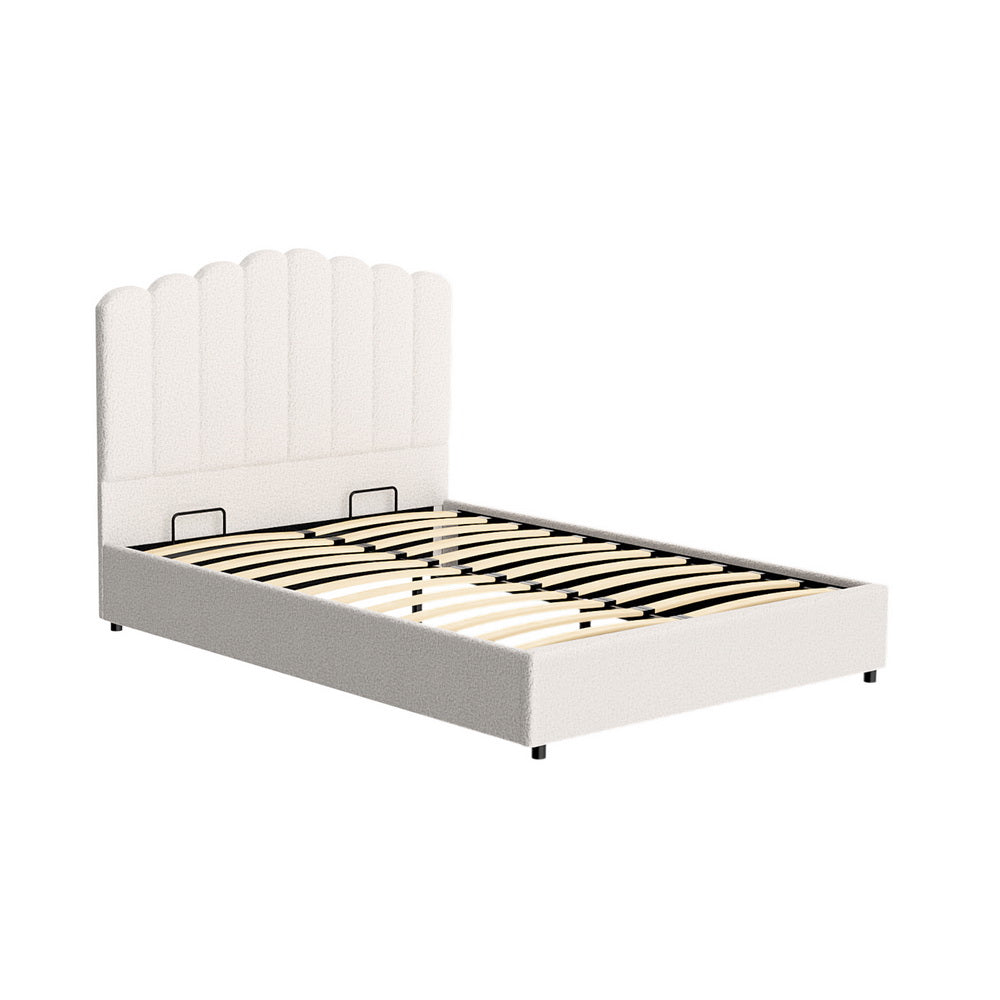 Beige Boucle Upholstered Double Bed Frame with Storage - Artiss