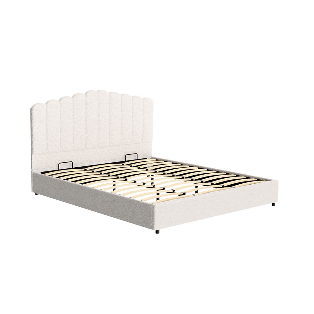 Boucle Upholstered King Bed Frame with Storage, Artiss