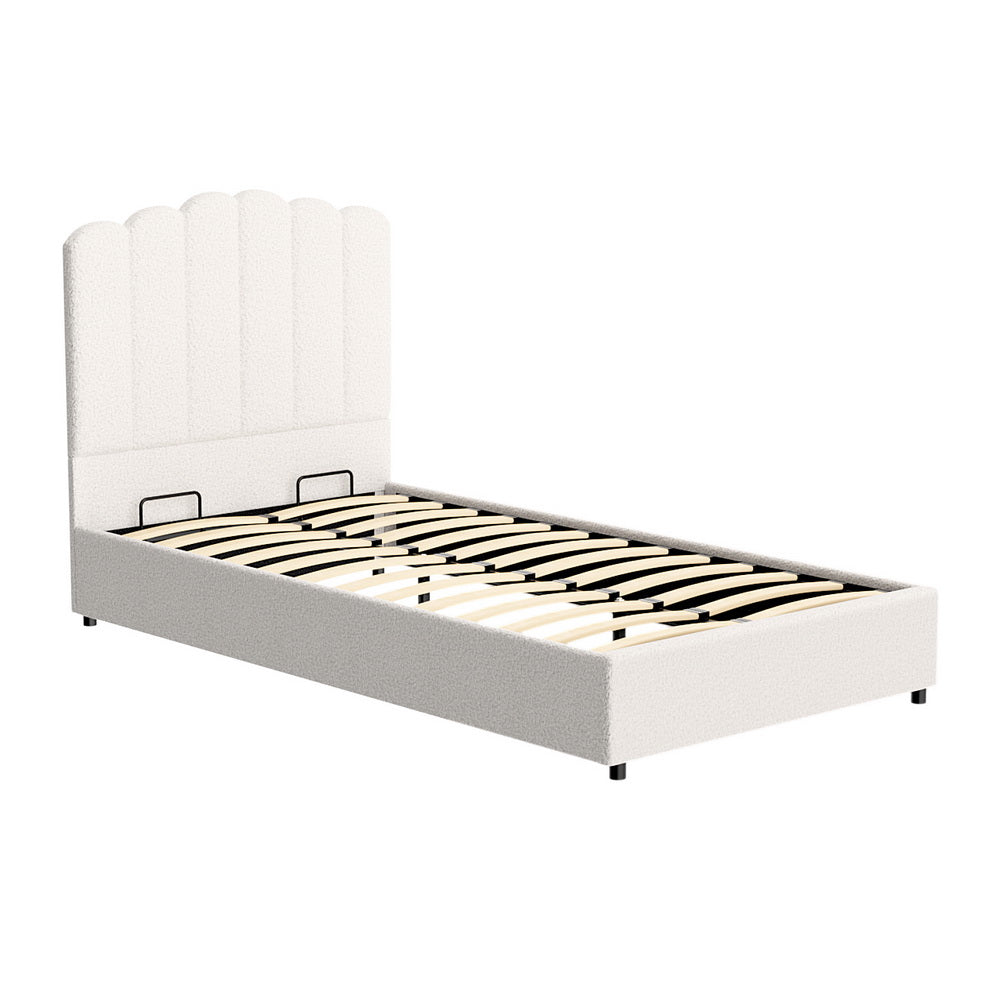 Beige Boucle Upholstered King Single Bed Frame with Storage Artiss