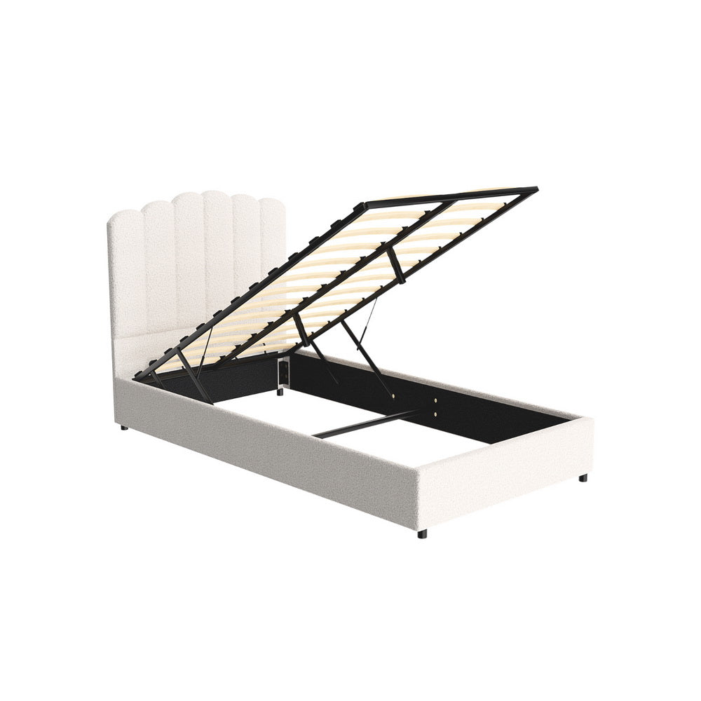 FION King Single Bed Frame Boucle Gas Lift Beige