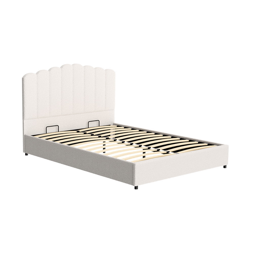 Beige Boucle Upholstered Queen Bed Frame with Storage Artiss