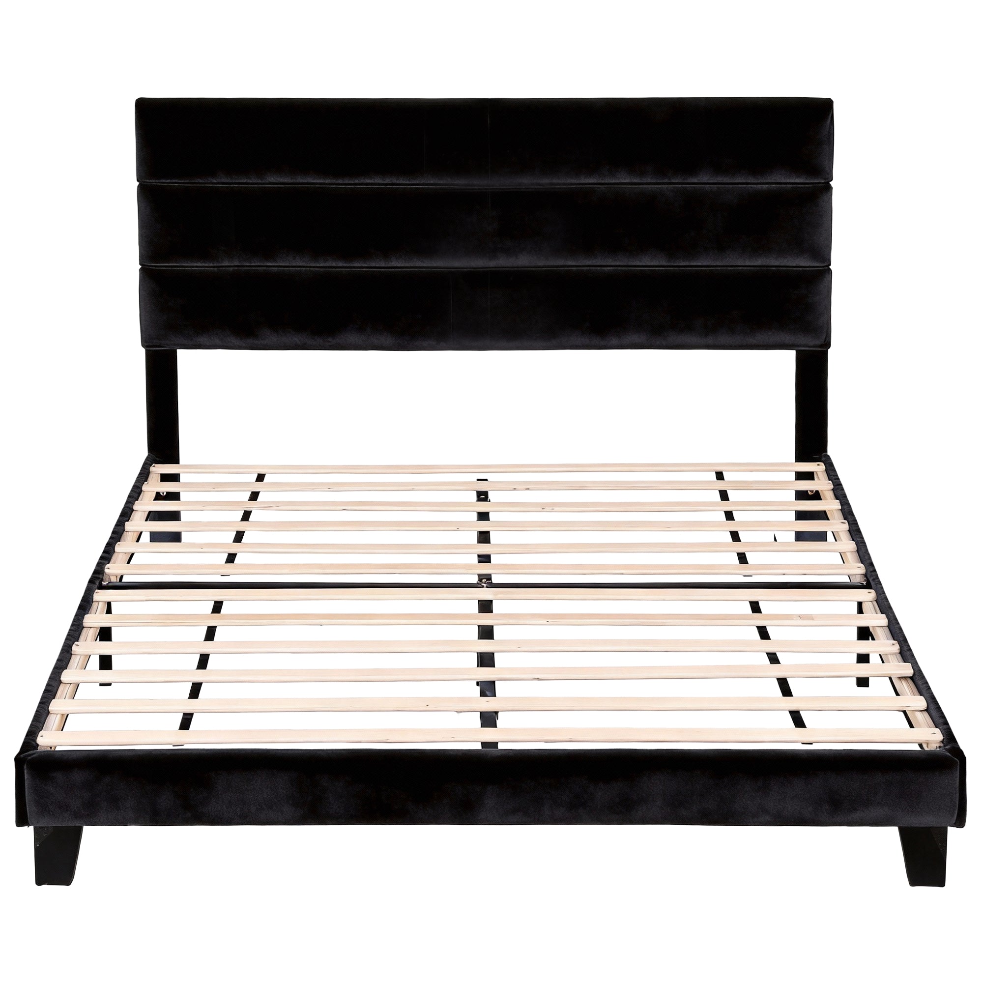 Artiss King Bed Frame Upholstered Platform Base with Geometric Headboard Black Velvet