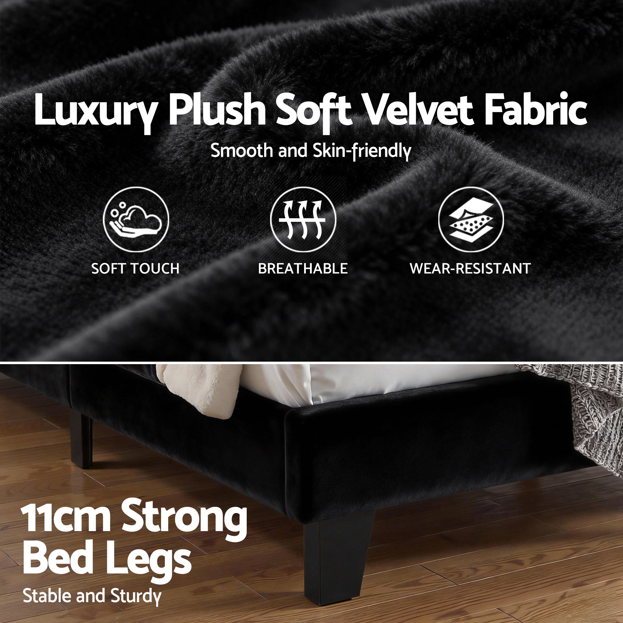 Artiss King Bed Frame Upholstered Platform Base with Geometric Headboard Black Velvet