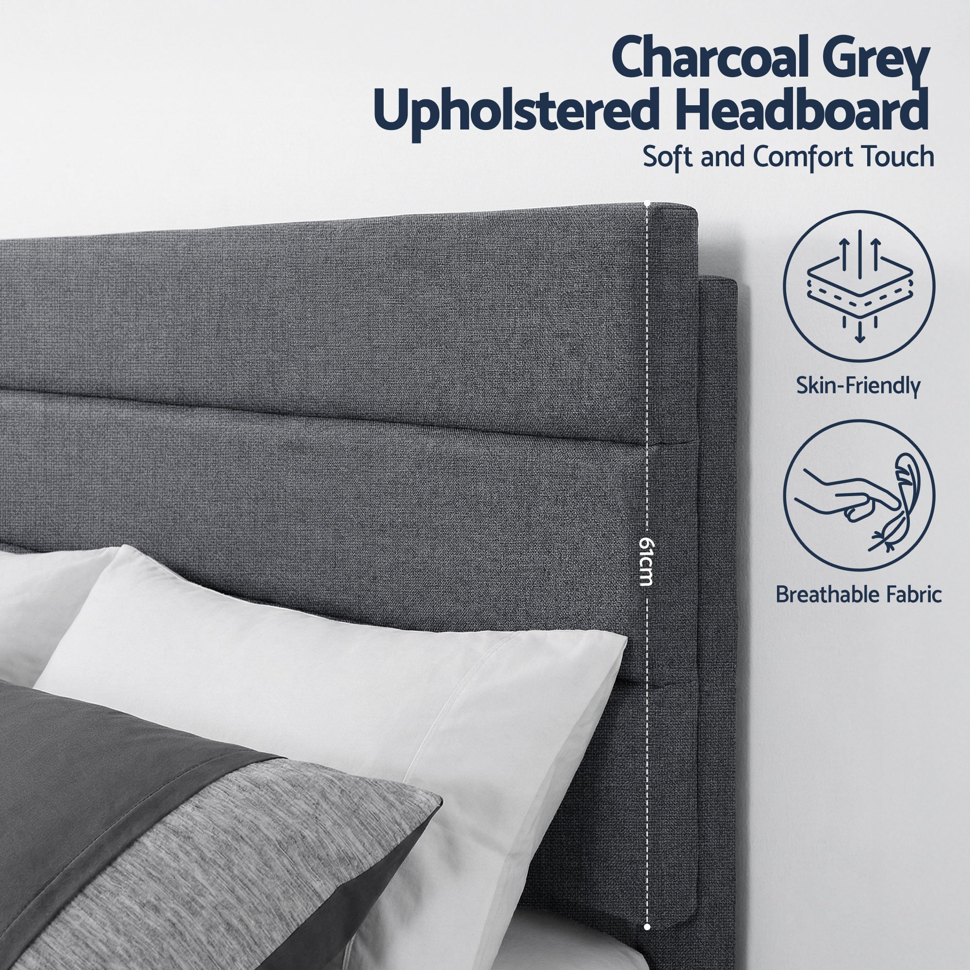 Artiss Queen Bed Frame Upholstered Platform Base with Geometric Headboard Charcoal Grey Linen Wood Slats for Modern Bedroom Furniture Home Decor