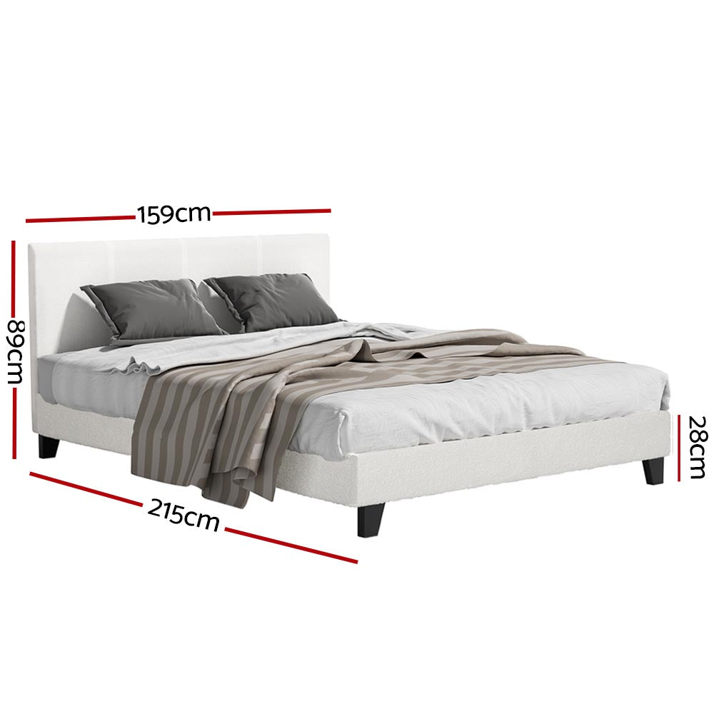 Neo Queen Bed Frame Boucle Fabric White