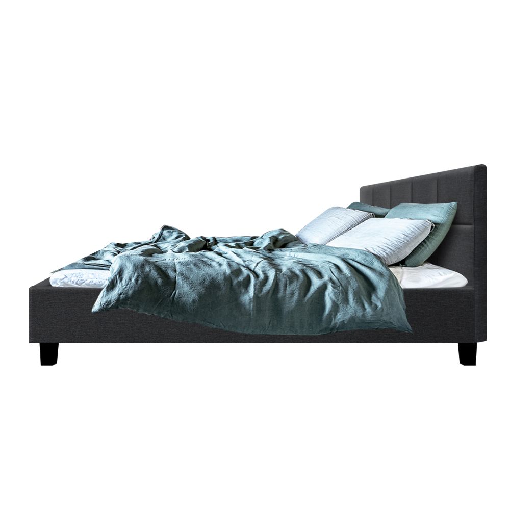 Tino Upholstered Bed Frame Queen Size Charcoal