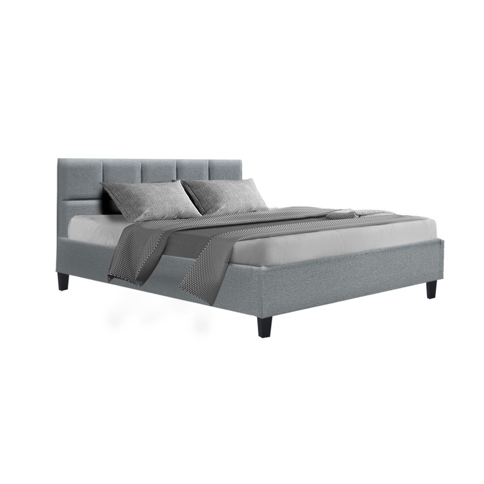 TINO Queen Bed Frame Faux Linen Upholstery Grey