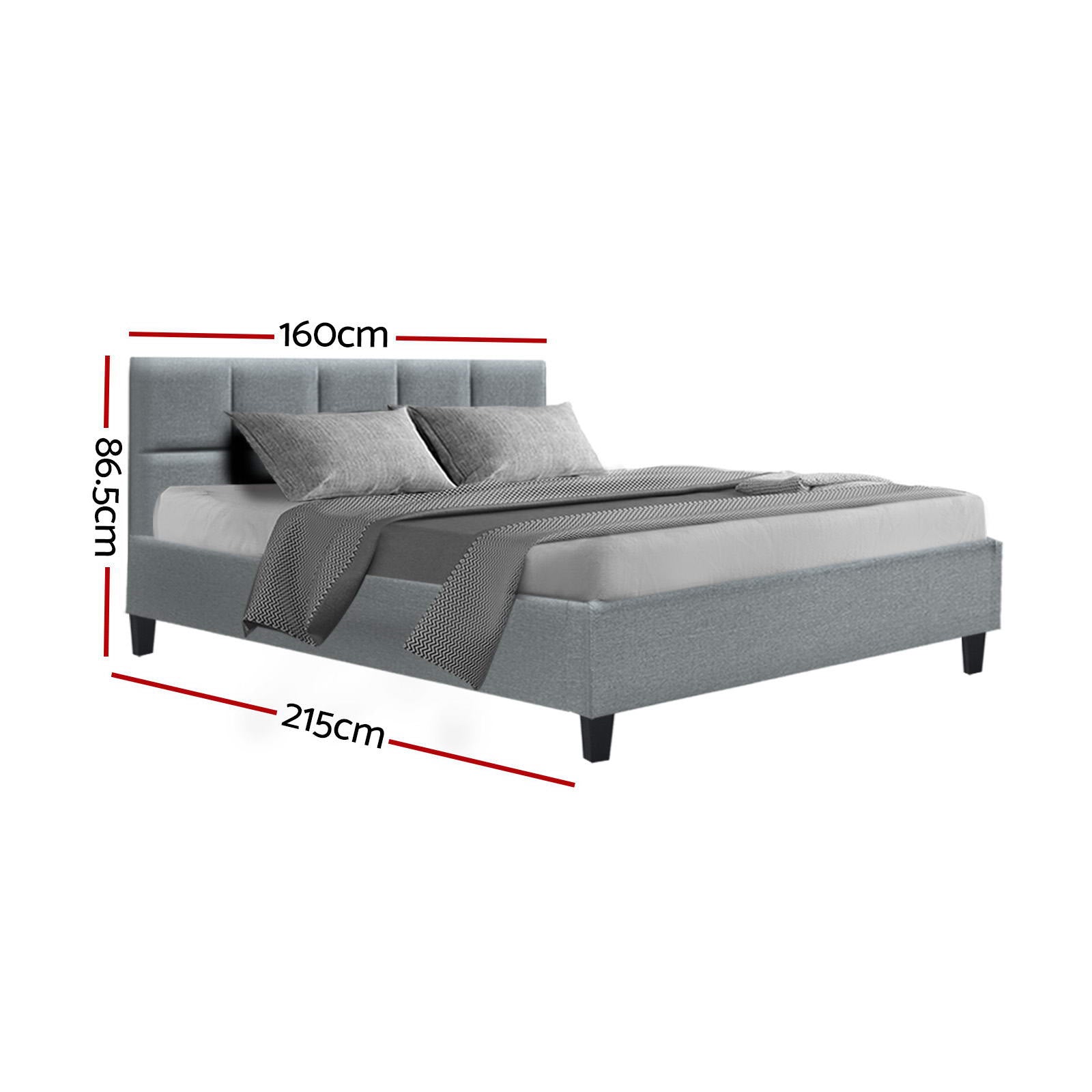 TINO Queen Bed Frame Faux Linen Upholstery Grey