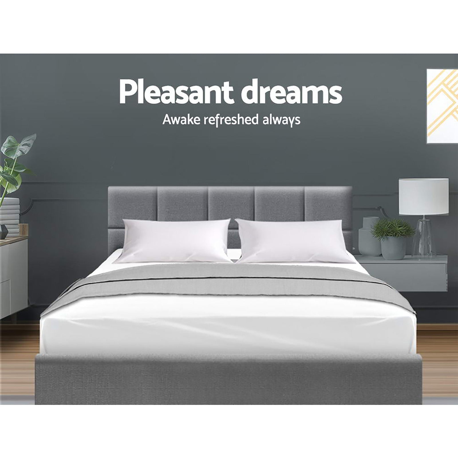 TINO Queen Bed Frame Faux Linen Upholstery Grey