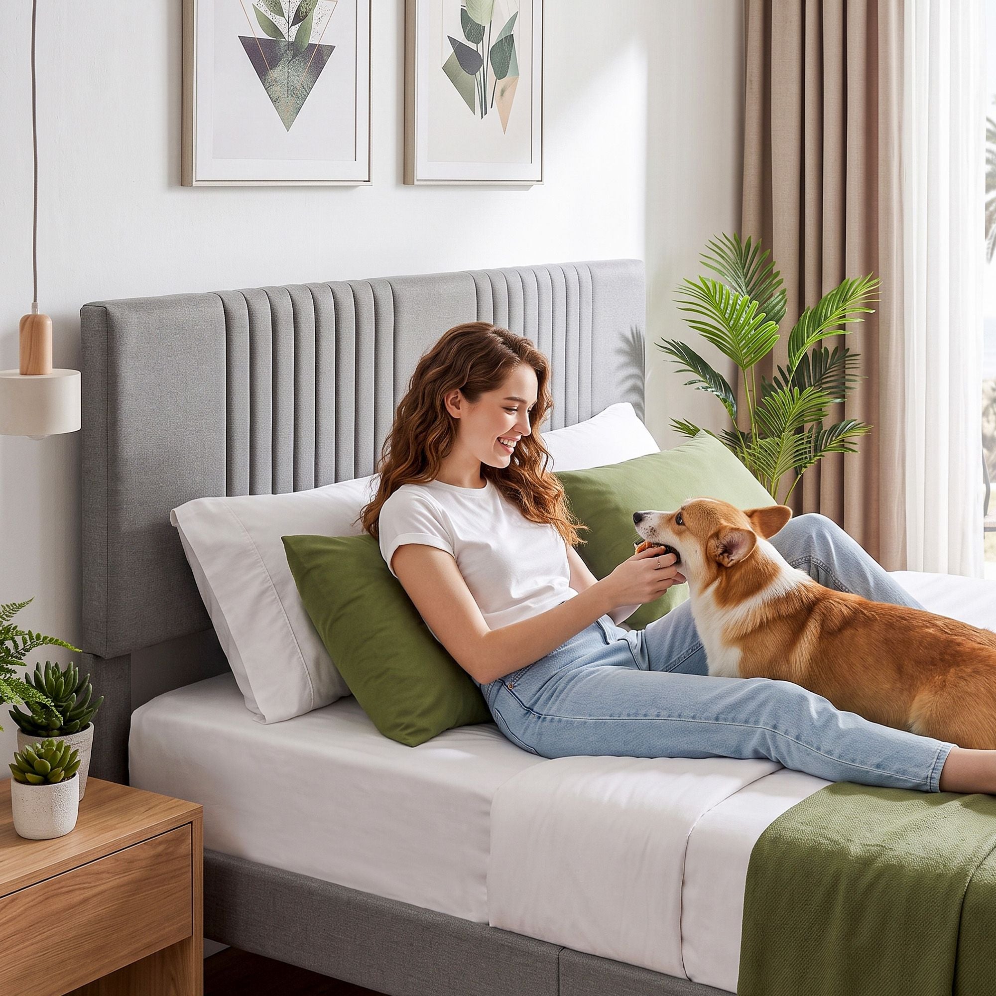 Artiss King Bed Frame with Adjustable Headboard, Grey, 300kg Capacity