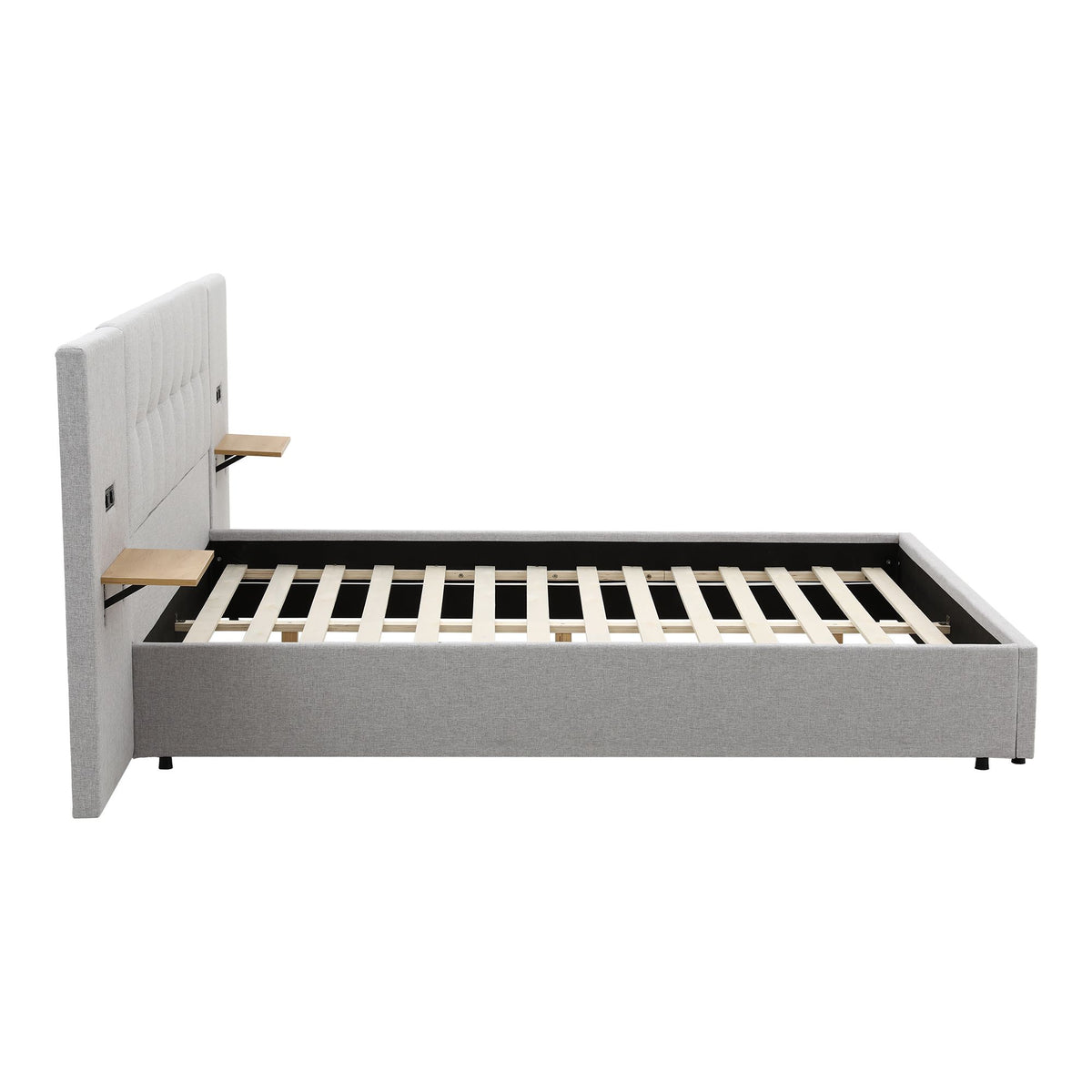 Artiss Queen Bed Frame with Wide Headboard and Floating Shelves Grey