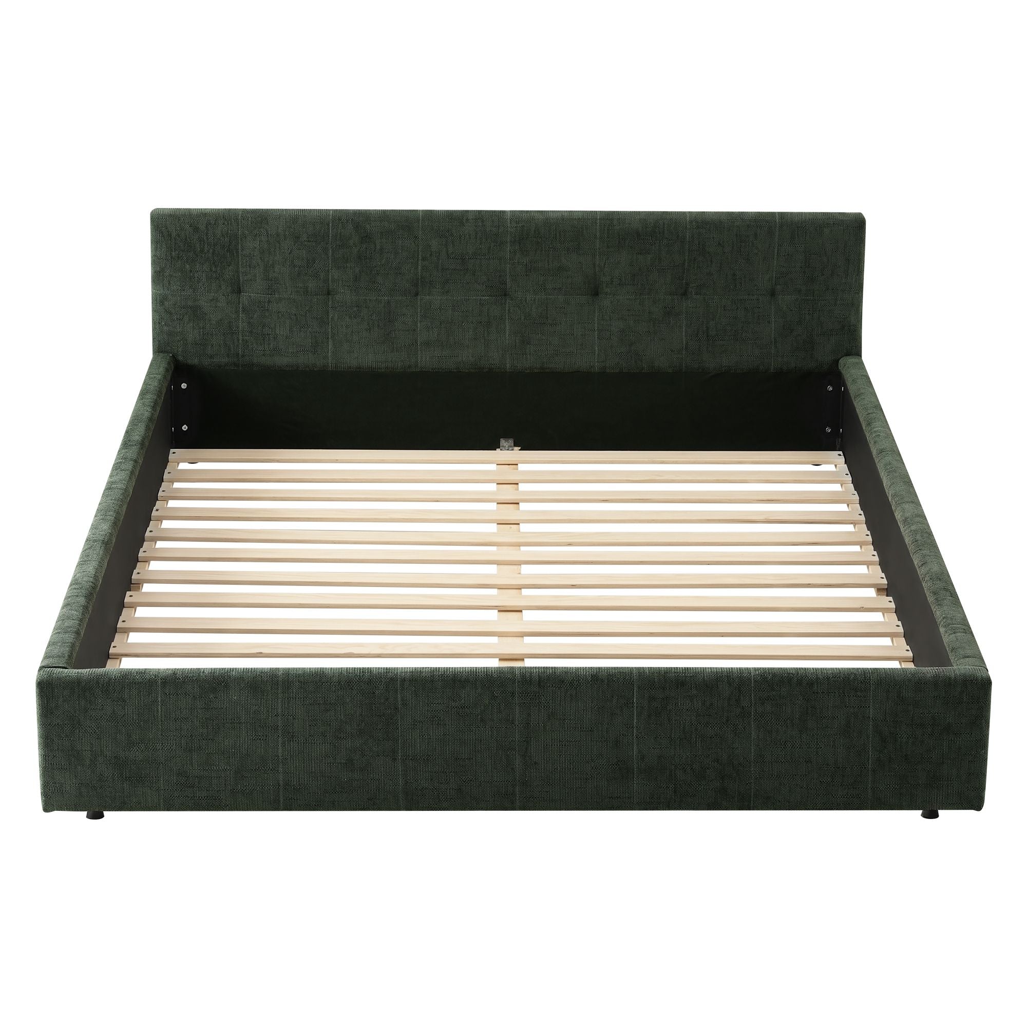 Artiss King Bed Frame Chenille Heavy Duty Platform Base Green 300kg Support No Box Spring Needed
