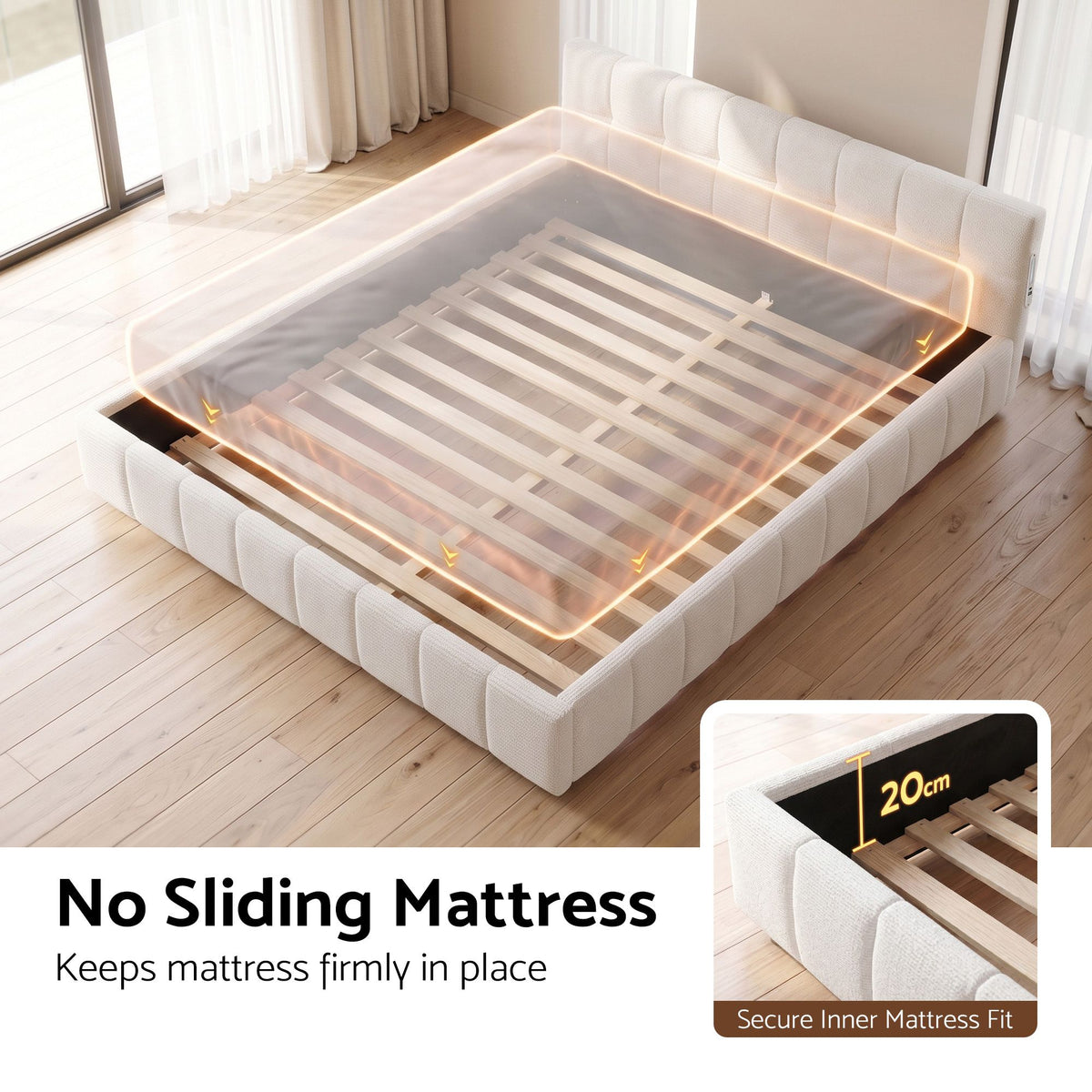 Artiss Double Upholstered Bed Frame with USB Charging and LED Lights