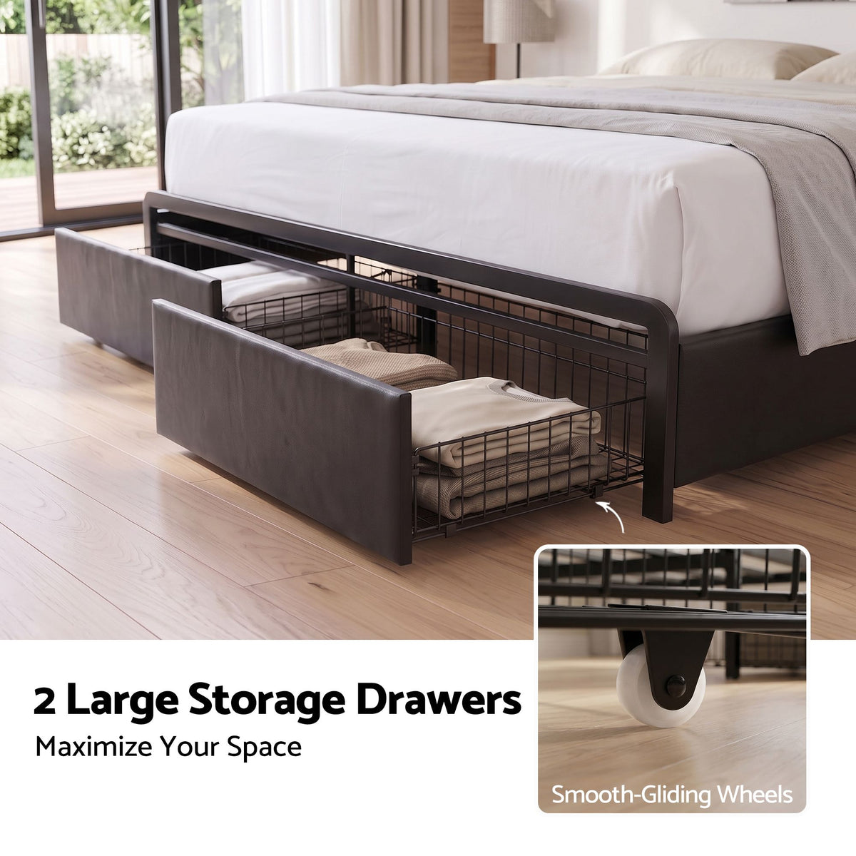 Maxwell King Bed Frame with Storage Headboard and LED Light