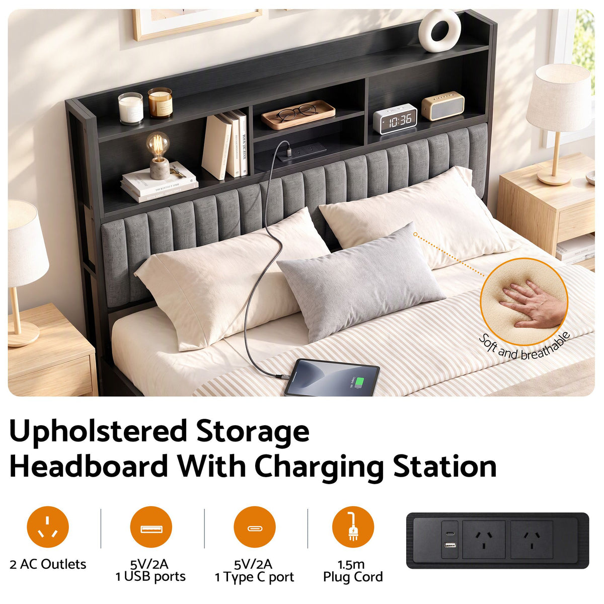 Artiss King Storage Bed Frame with Drawers and Charging Station
