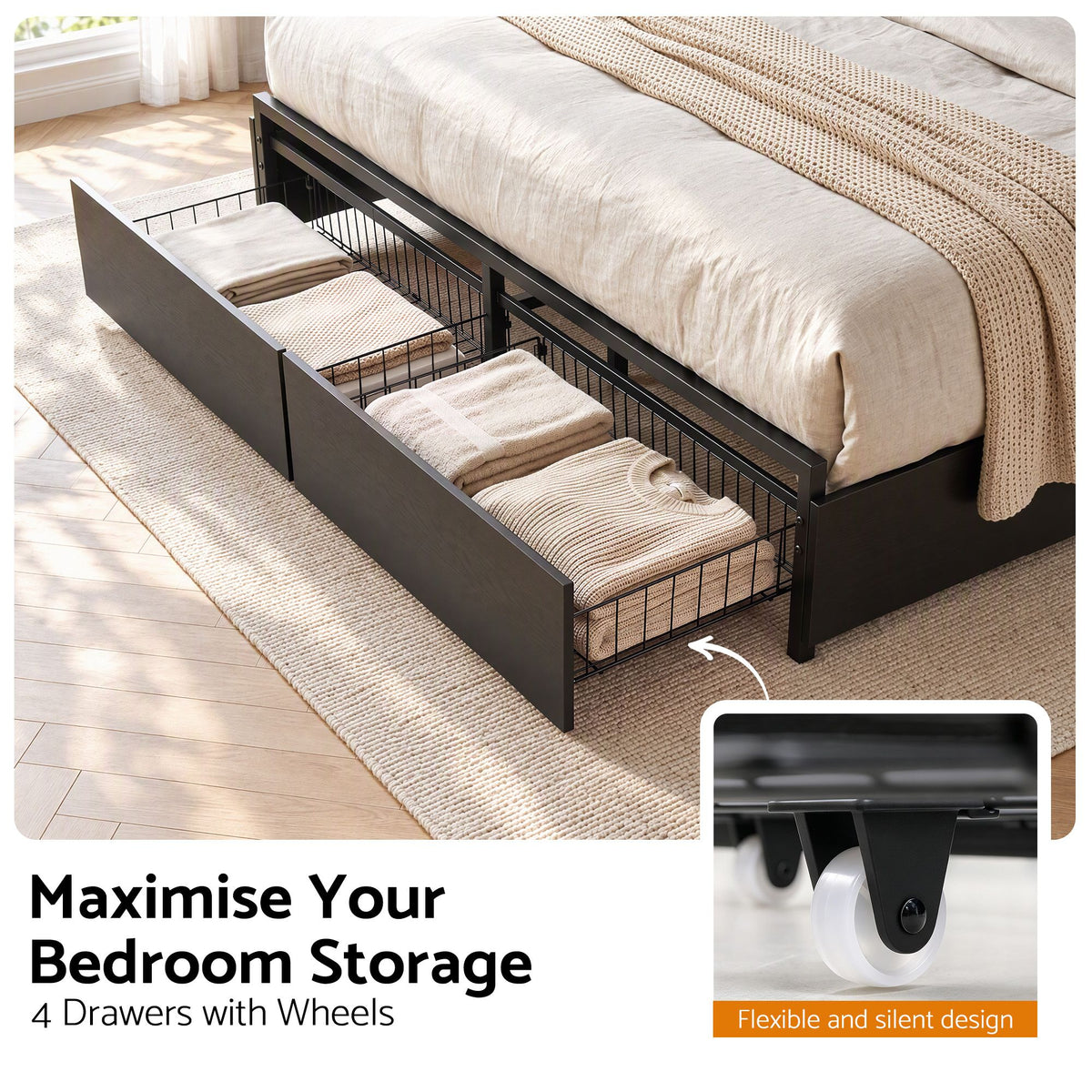 Artiss King Storage Bed Frame with Drawers and Charging Station
