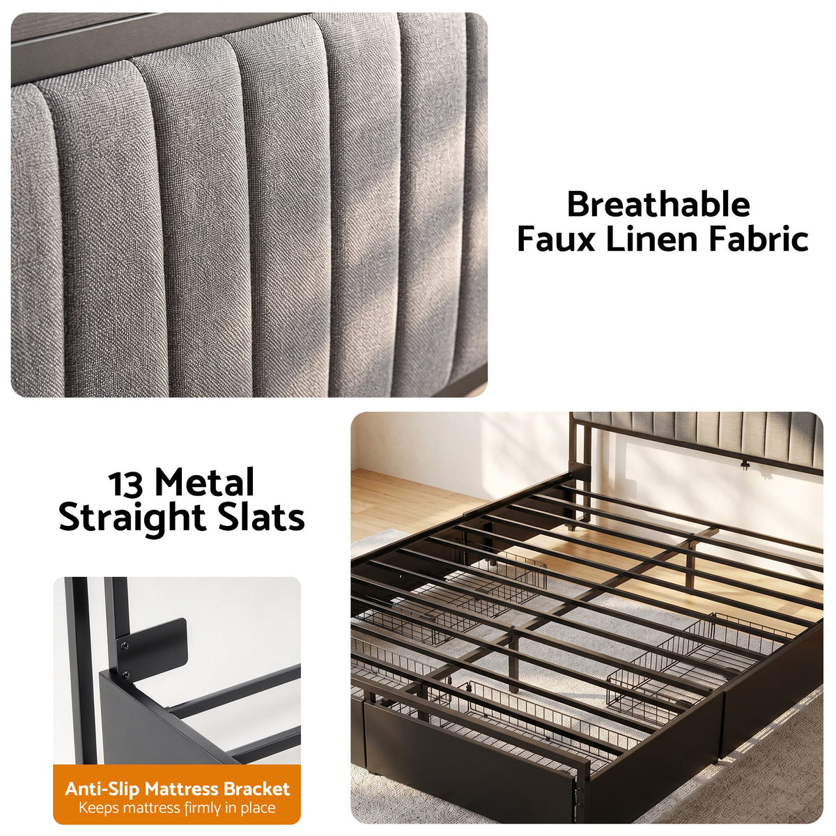 Artiss King Storage Bed Frame with Drawers and Charging Station