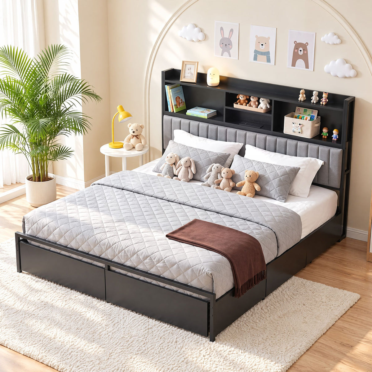 Artiss King Storage Bed Frame with Drawers and Charging Station