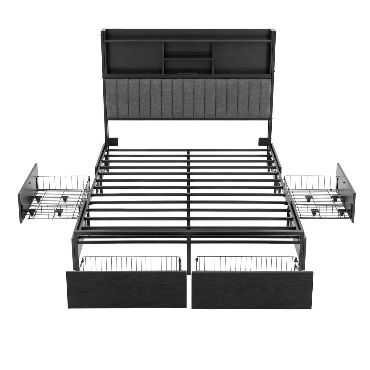 Artiss Queen Storage Bed Frame with 4 Drawers and Charging Station