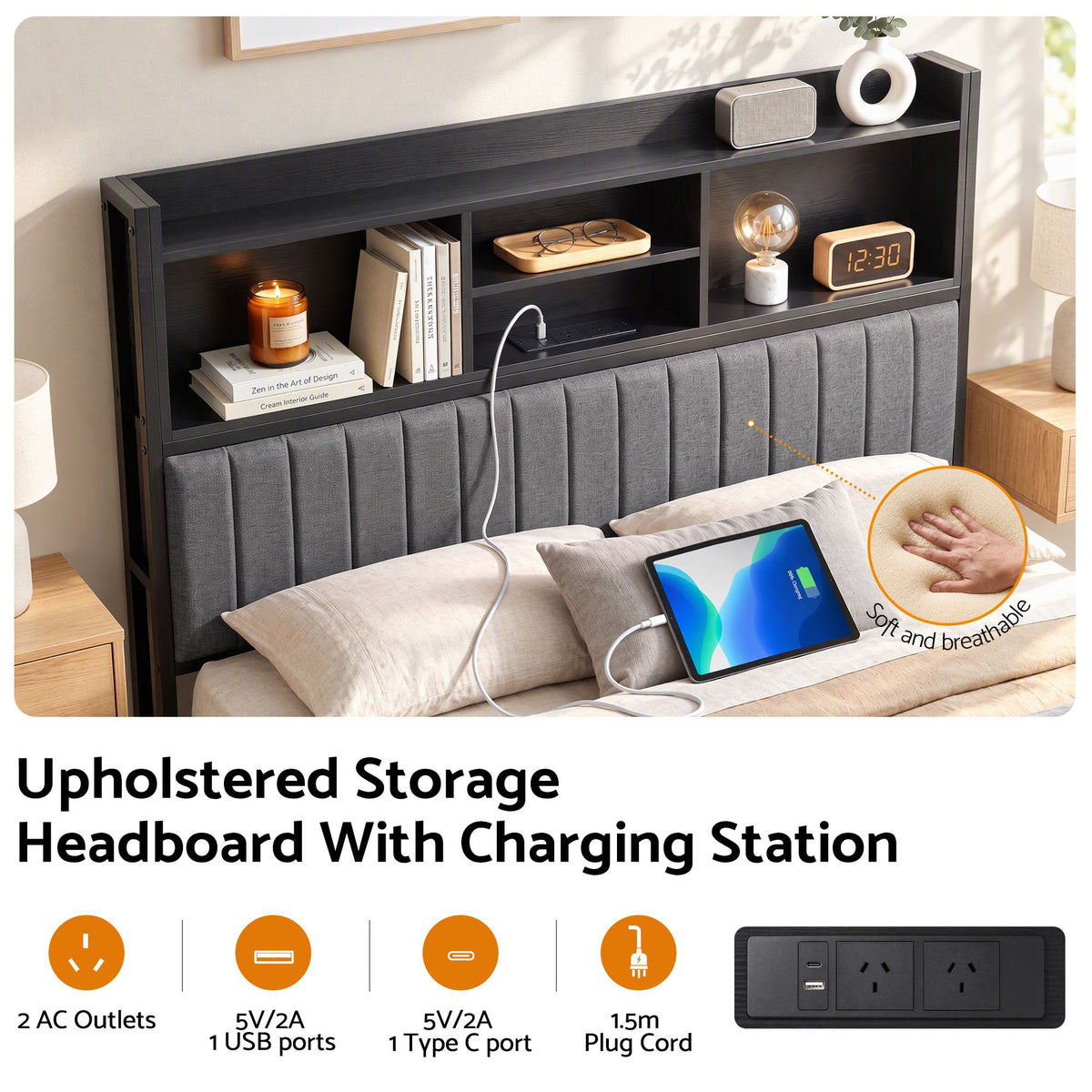 Artiss Queen Storage Bed Frame with 4 Drawers and Charging Station