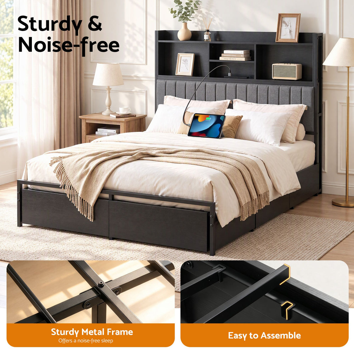 Artiss Queen Storage Bed Frame with 4 Drawers and Charging Station