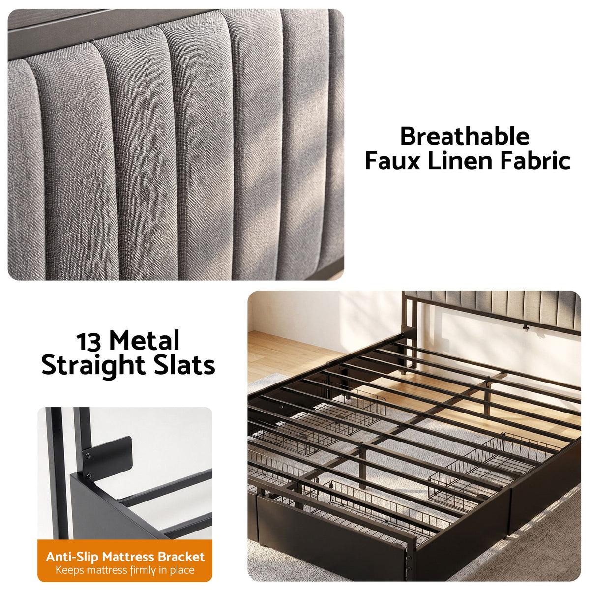 Artiss Queen Storage Bed Frame with 4 Drawers and Charging Station