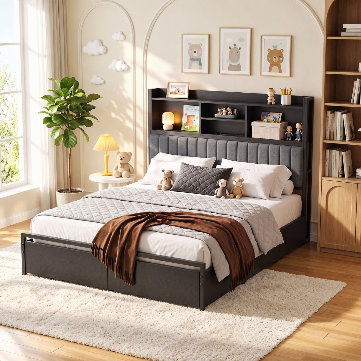 Artiss Queen Storage Bed Frame with 4 Drawers and Charging Station