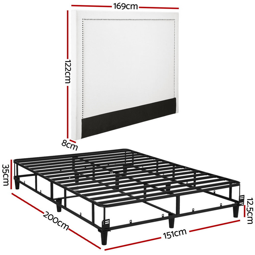 Artiss Queen Bed Frame with Headboard Platform Bed Base Grey Beige Fabric Metal