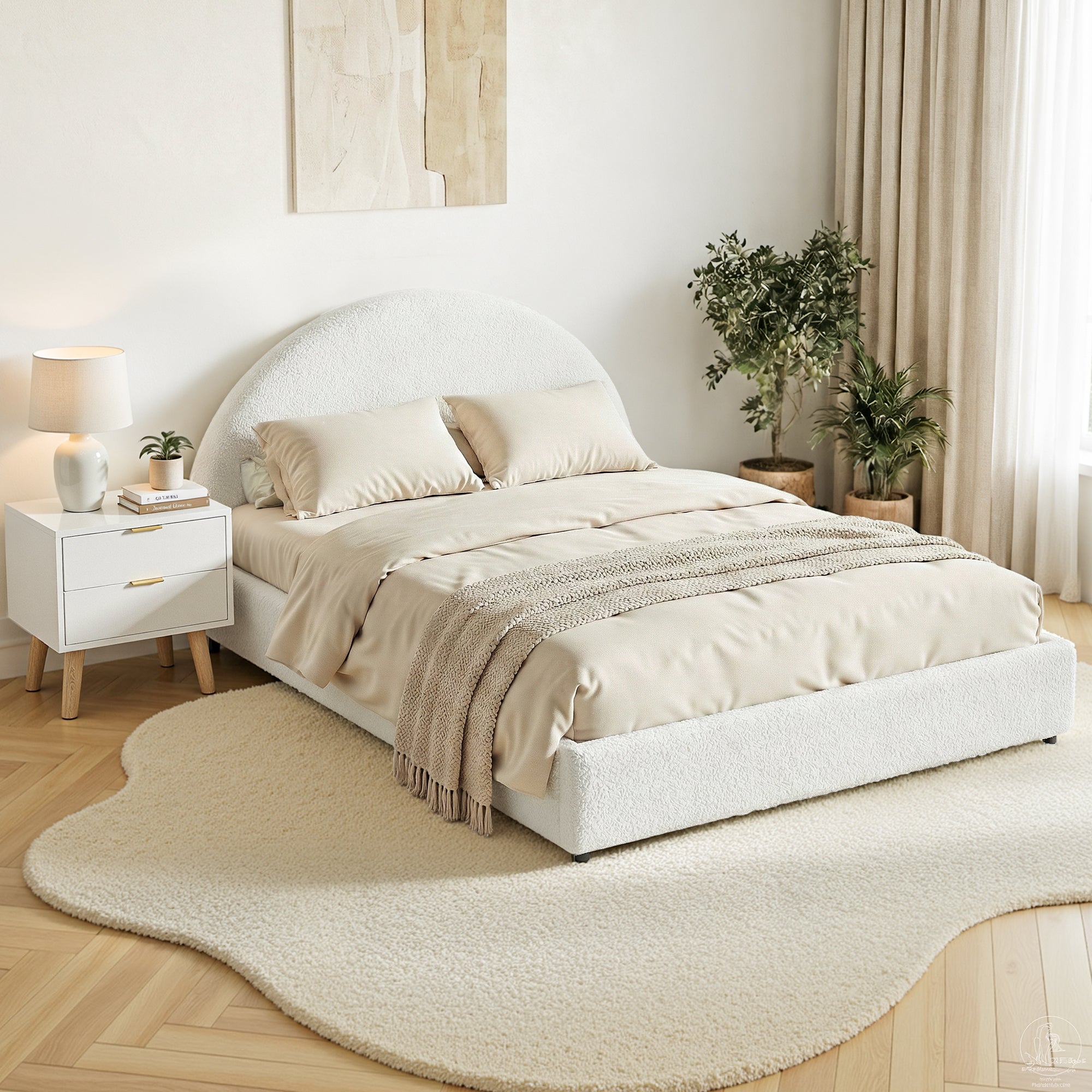 Artiss Queen Bed Frame Bedside Table Set Gas Lift Storage Base with Boucle Fabric Upholstered Headboard 2 Drawer Nightstand for Bedroom Furniture