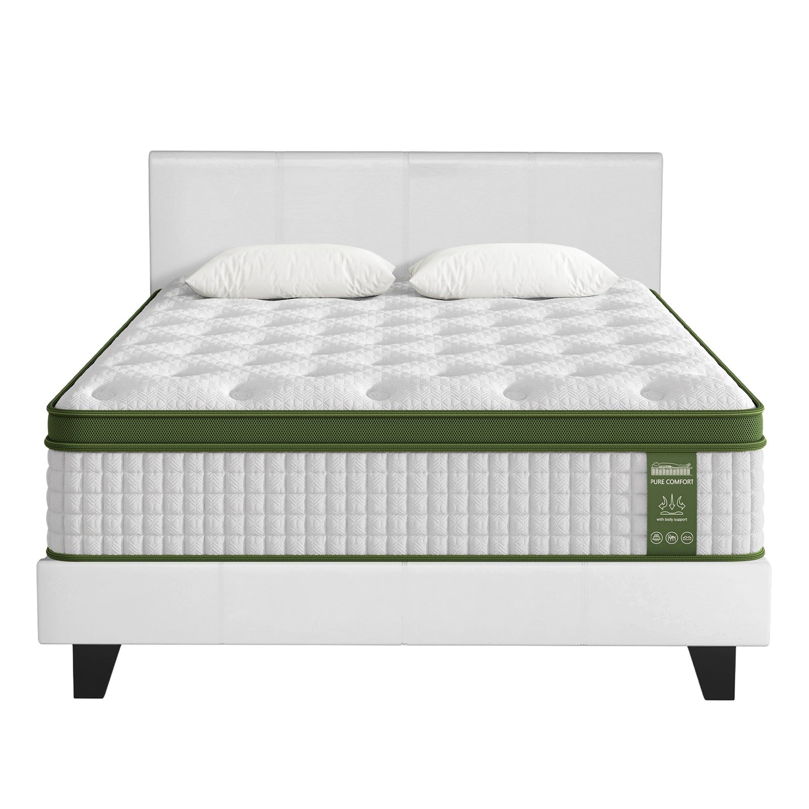 Artiss Double Bed Frame and BedStory Hybrid Mattress Bundle with Headboard White
