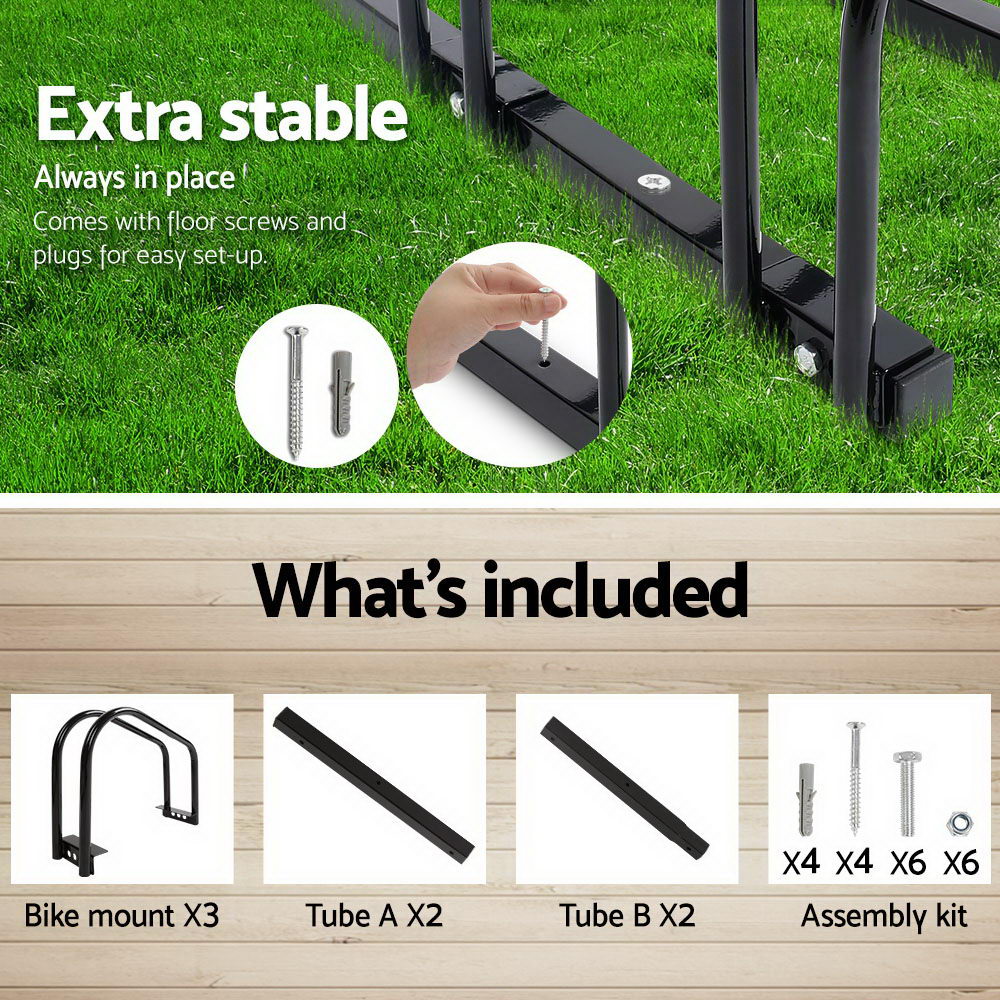 Weisshorn 3-Bike Stand Rack Black Freestanding Bicycle Storage Holder