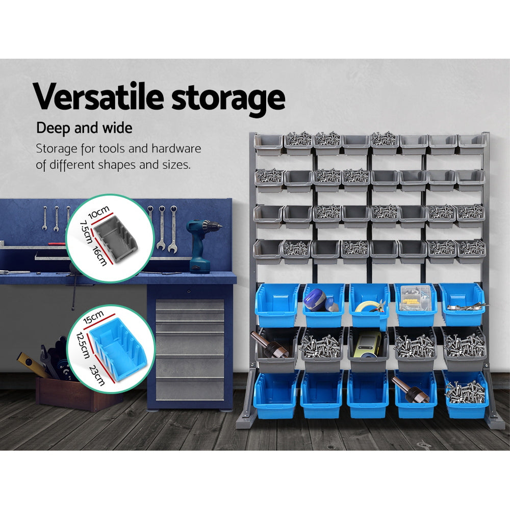 Giantz 47-Bin Rack Freestanding Steel Grey Blue