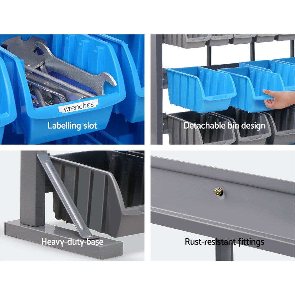 Giantz 47-Bin Rack Freestanding Steel Grey Blue