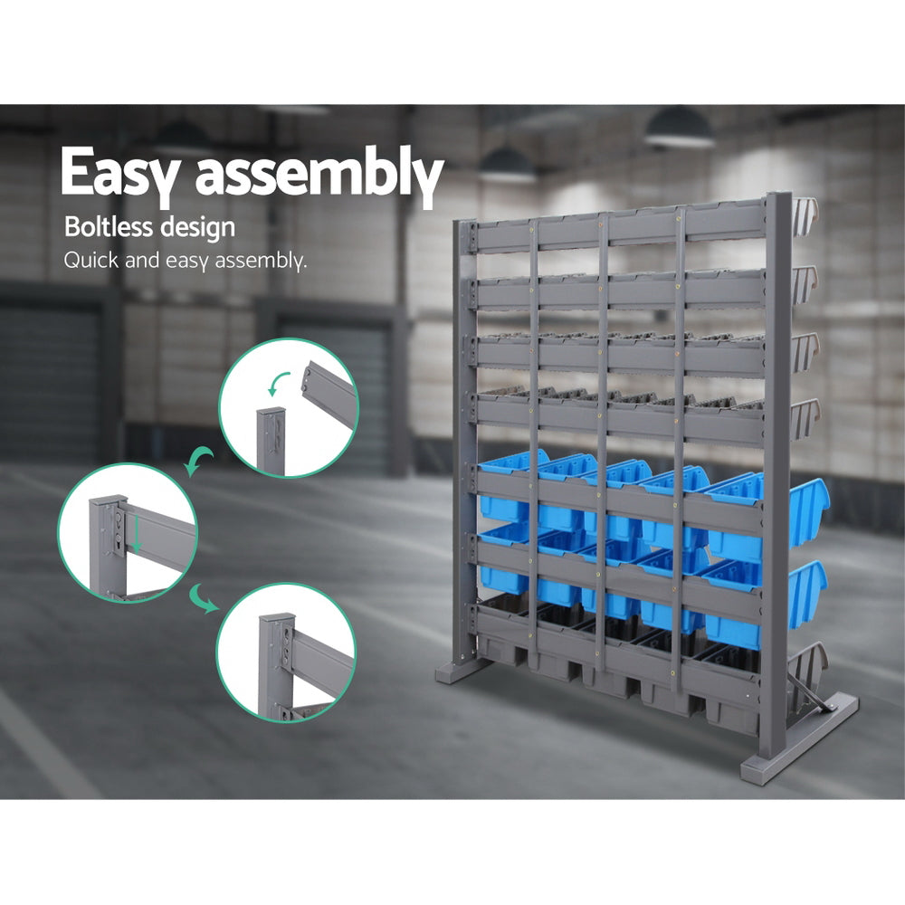 Giantz 47-Bin Rack Freestanding Steel Grey Blue
