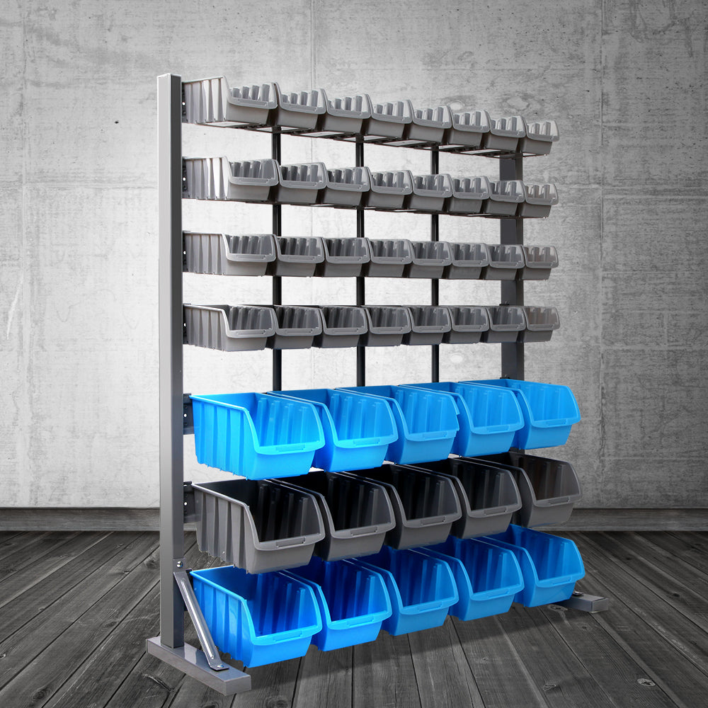 Giantz 47-Bin Rack Freestanding Steel Grey Blue