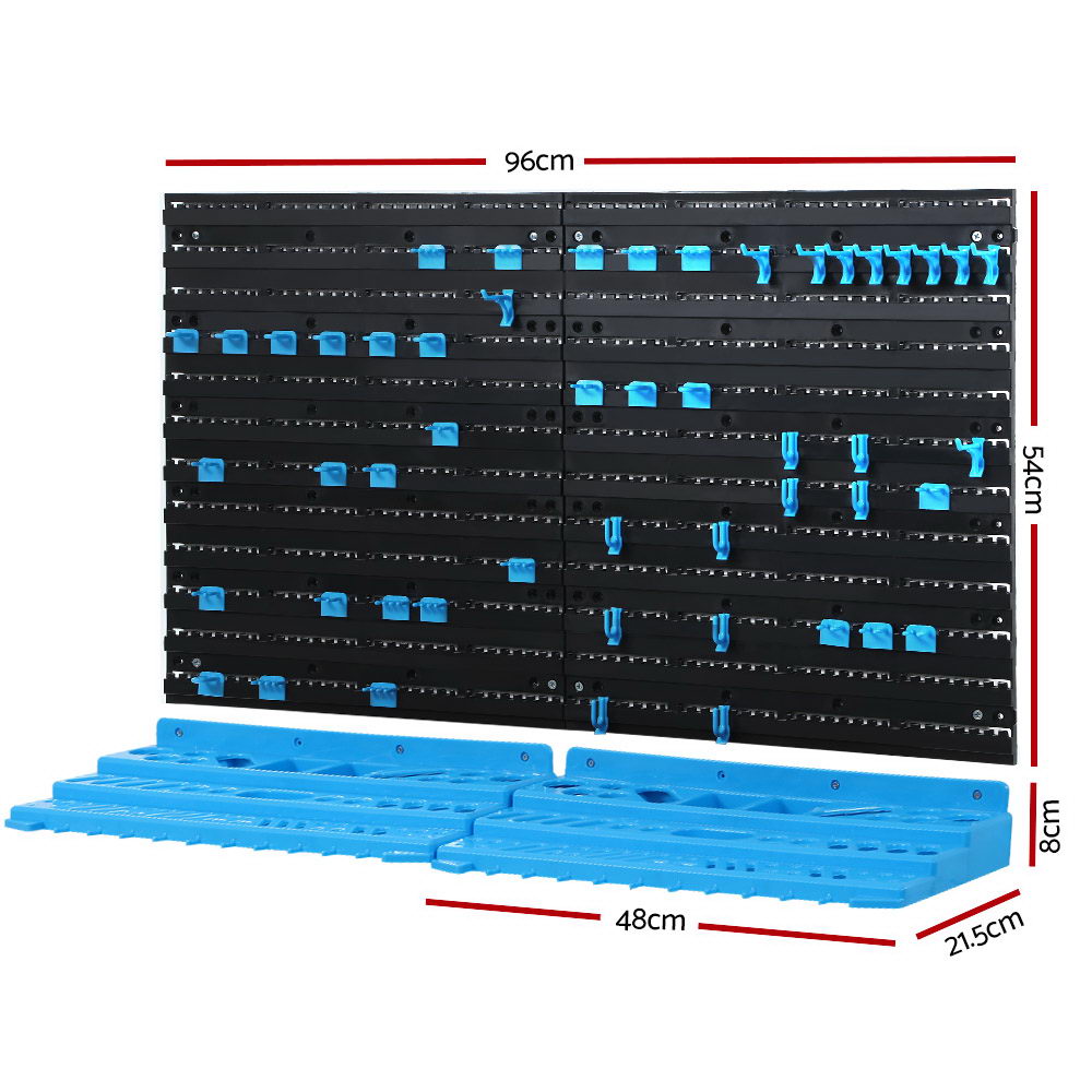 Giantz 54-Bin Wall-Mounted Tool Storage Rack Blue/Black