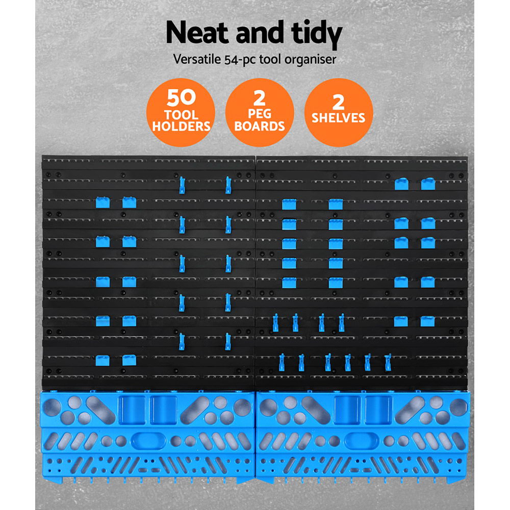 Giantz 54-Bin Wall-Mounted Tool Storage Rack Blue/Black
