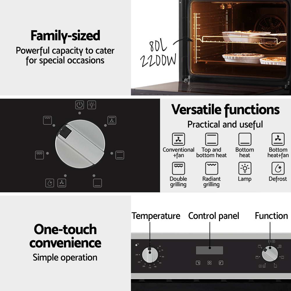 Devanti 80L Electric Built-In Wall Oven Convection Grill