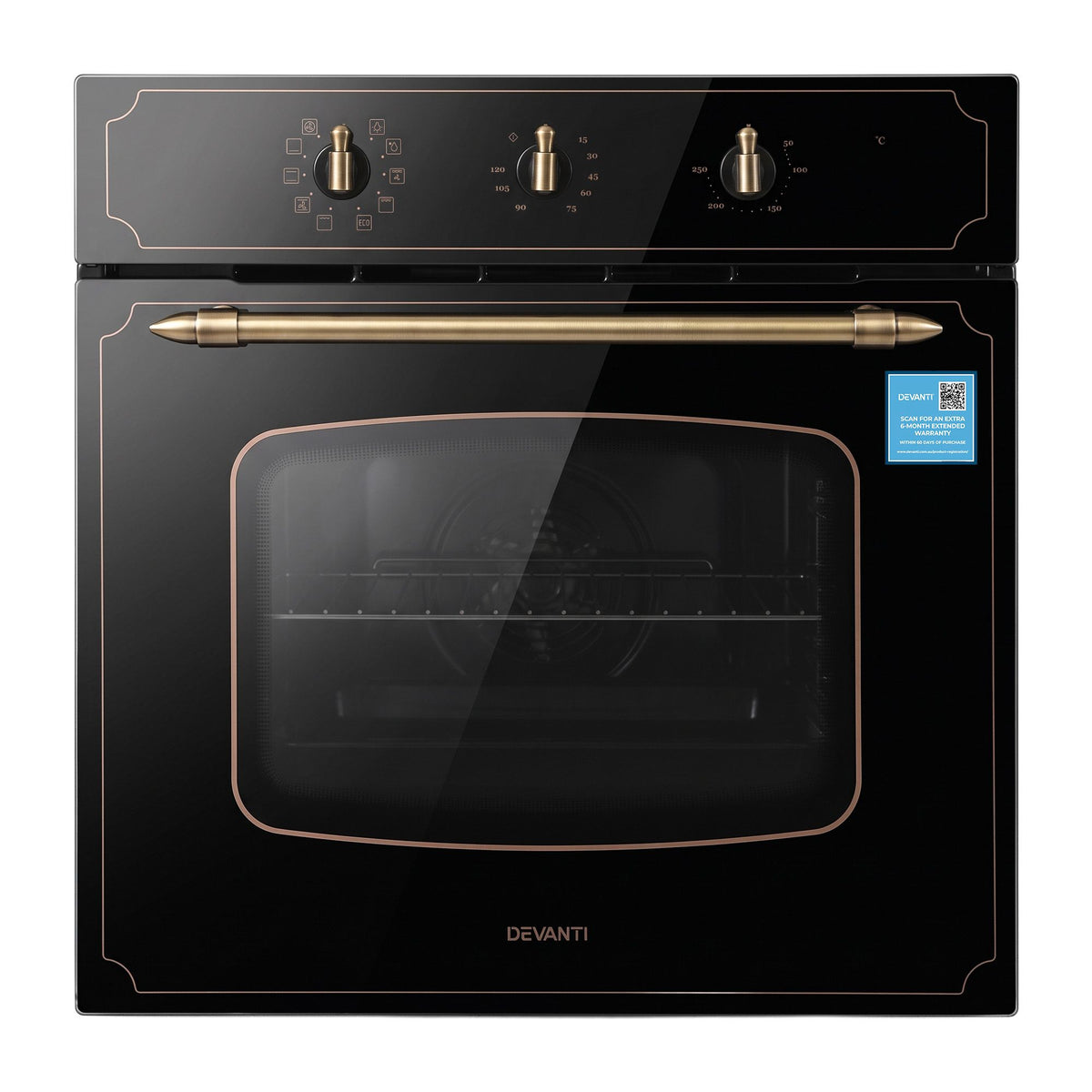 Devanti 60cm Built-In Electric Oven 80L 9 Functions Black
