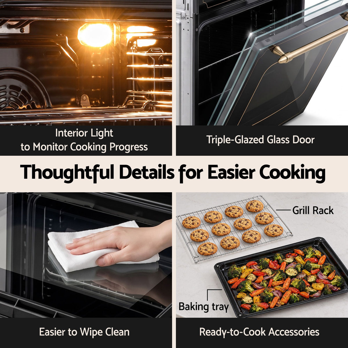 Devanti 60cm Built-In Electric Oven 80L 9 Functions Black