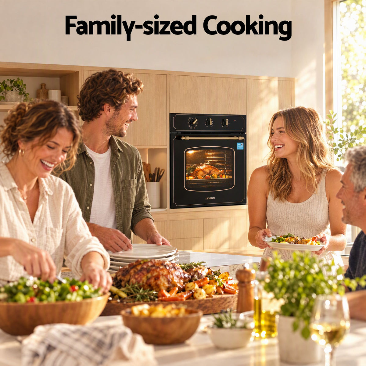 Devanti 60cm Built-In Electric Oven 80L 9 Functions Black