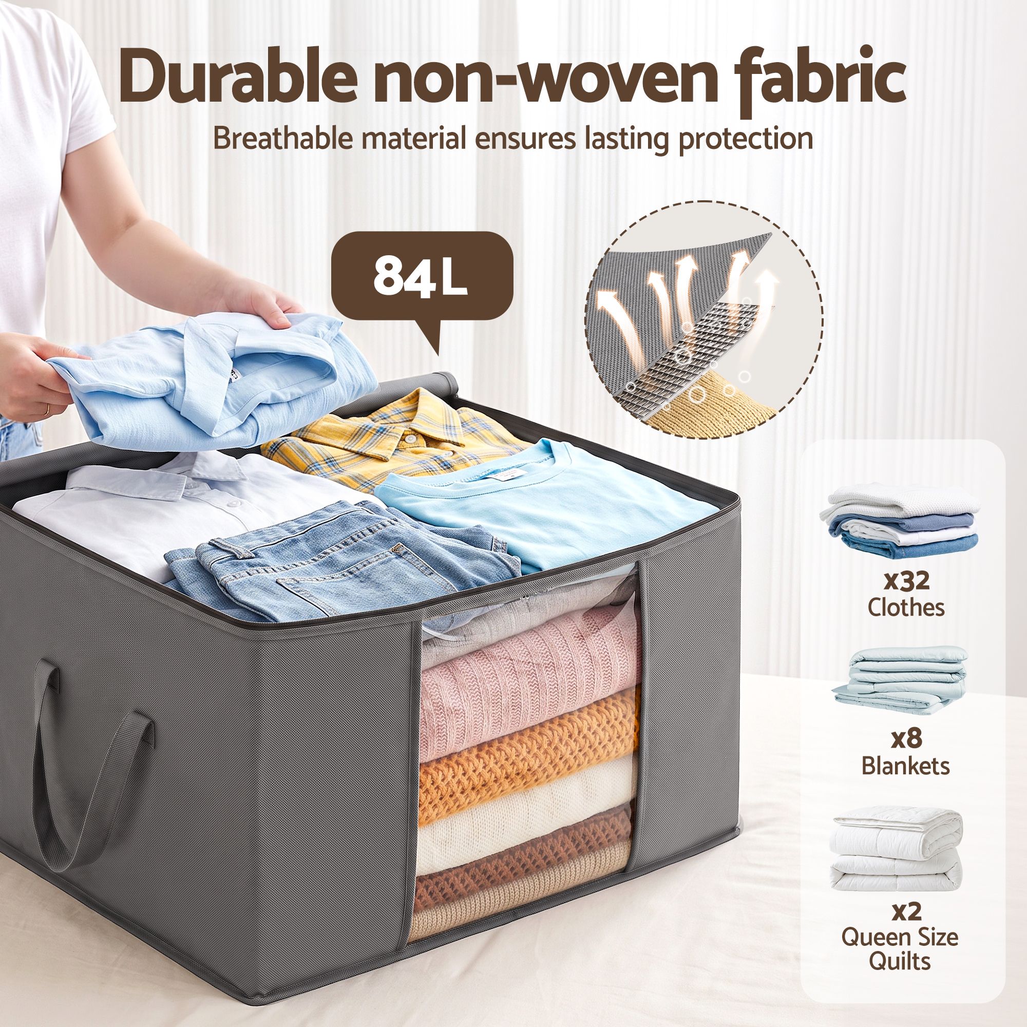 Artiss Blanket Storage Bags Box X8 Clothes Quilt Container 84L Organiser Grey