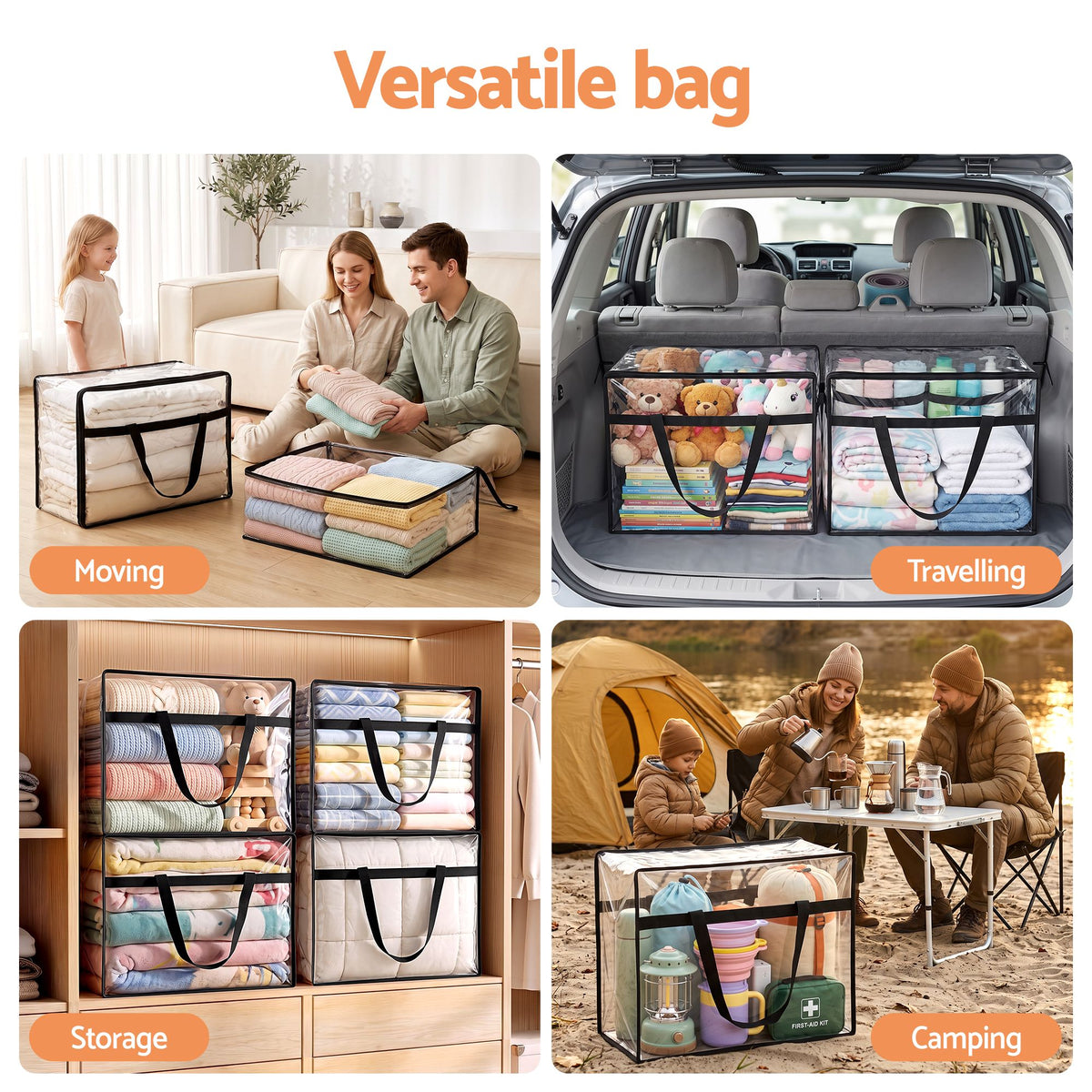Artiss Blanket Storage Bags 4Pcs 40L PVC Box Clothes Doona Moving Organiser