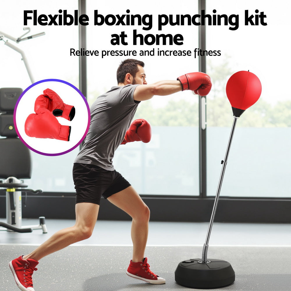 Everfit 150cm Freestanding Punching Bag Stand Adjustable Red/Black with Gloves