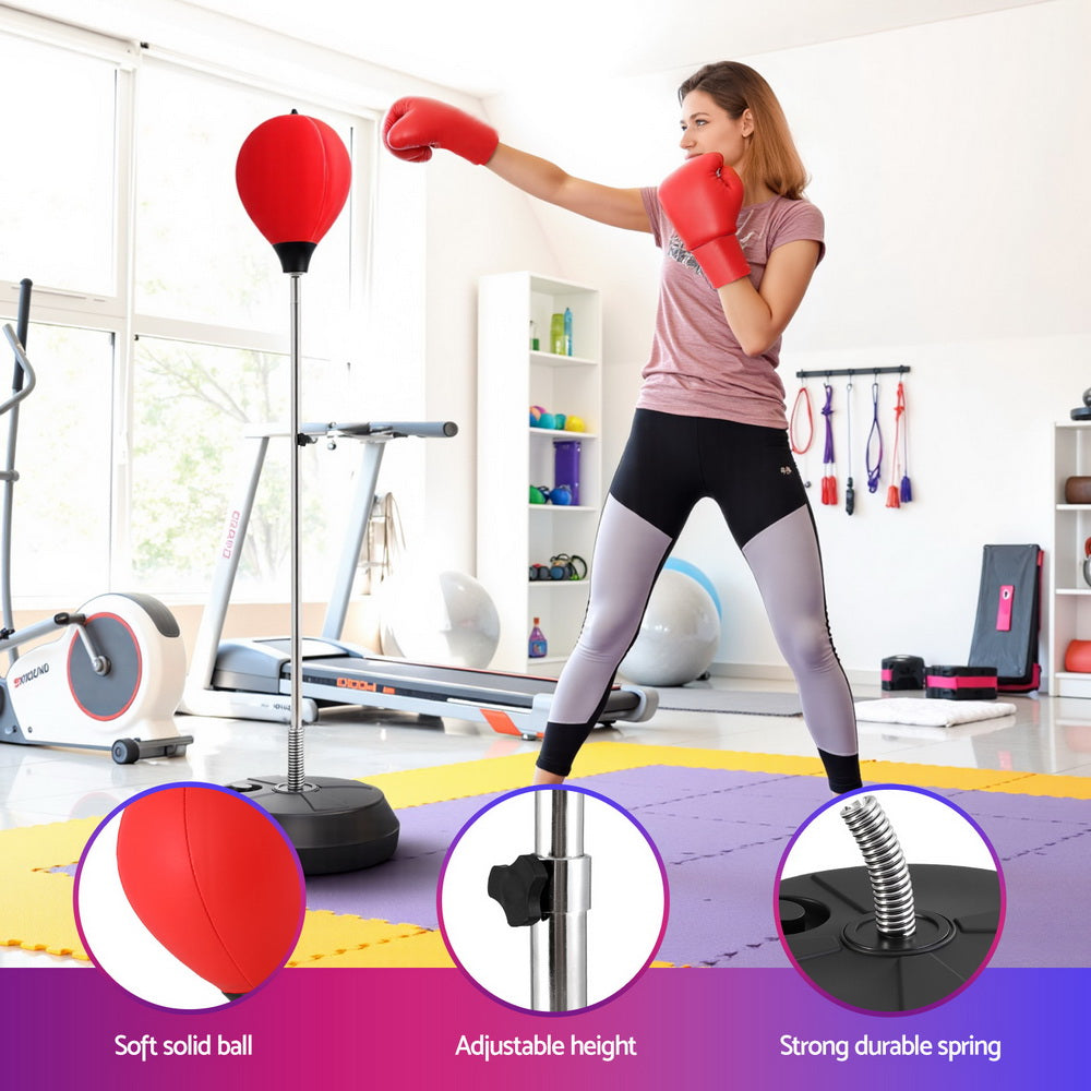 Everfit 150cm Freestanding Punching Bag Stand Adjustable Red/Black with Gloves