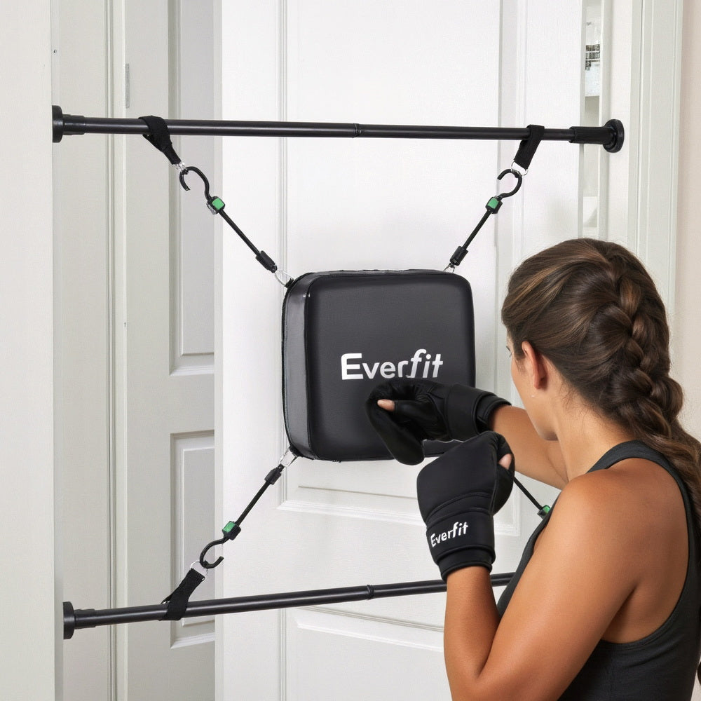 Everfit Adjustable Doorway Punching Bag with Boxing Gloves Black